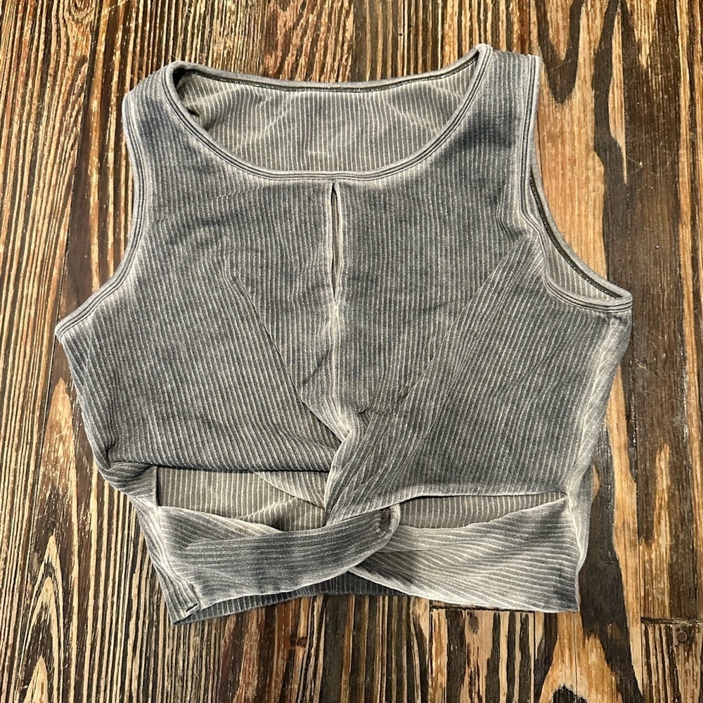 FABLETICS Green Ribbed Twist Front Tank Top